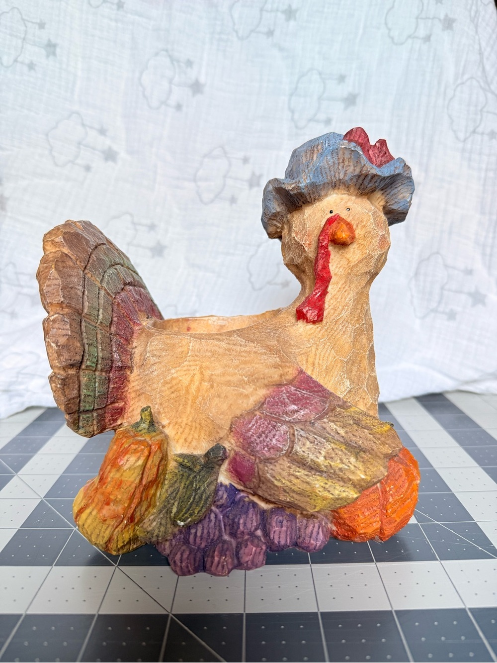 Vintage Y2K Thanksgiving Turkey Harvest Figurine Decor Candle Holder Multicolor